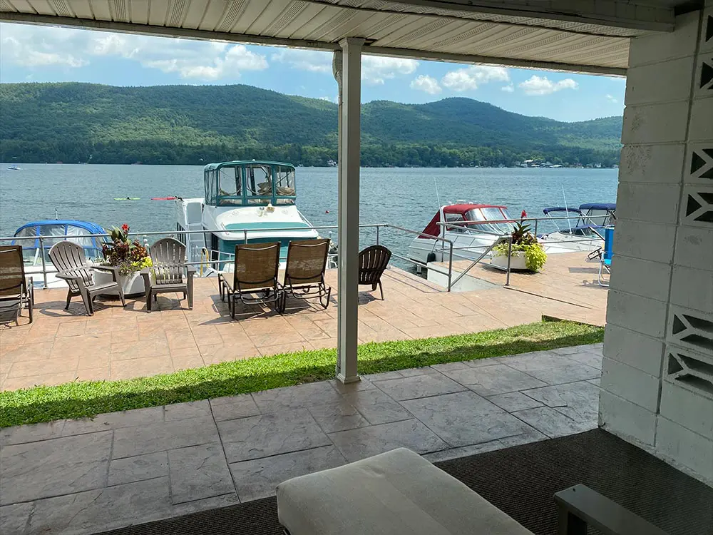 Looking out over lake from motel porch